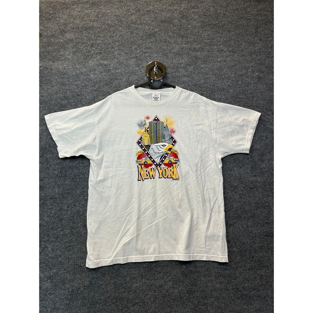VTG Delta Pro Weight New York Twin Towers Eagle T-Shirt Graphic Men's White - L